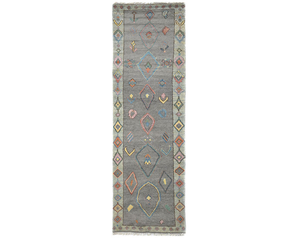 13 Feet Moroccan Gray Hand Woven Wool Runner Rug